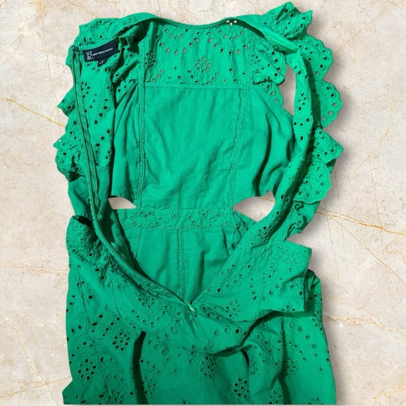NY&Co Ruffle-Sleeve Eyelet Cotton Romper Emerald Green Size S Babydoll - Picture 5 of 6
